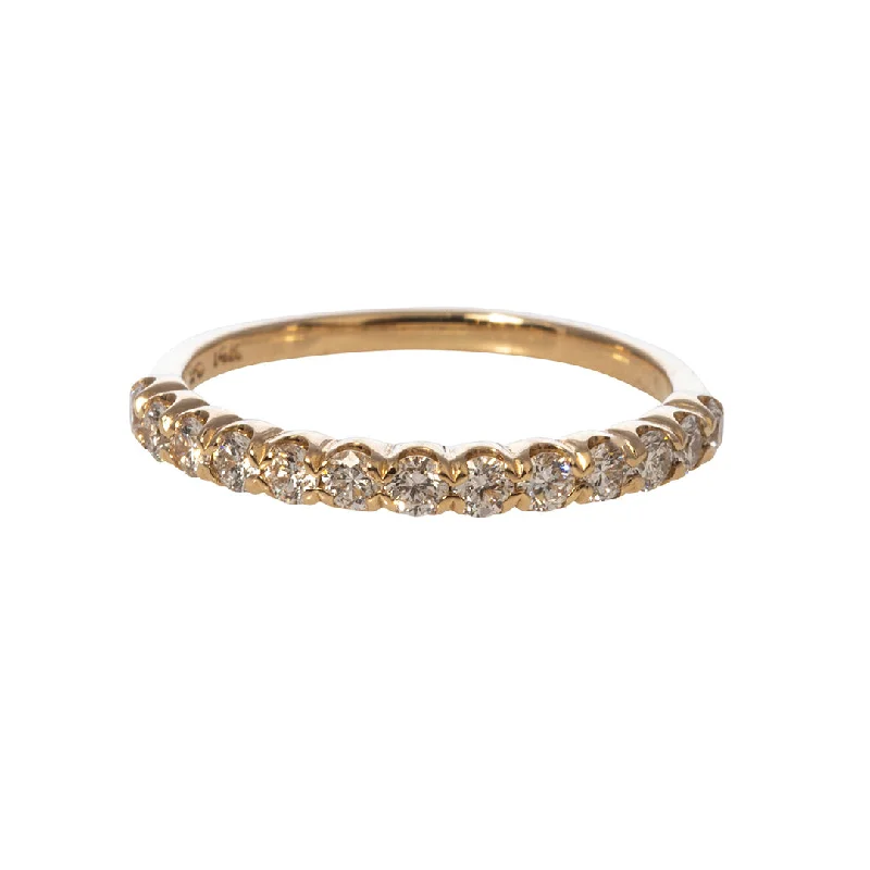 Ethnic grooved ring-.46ct Diamond Halfway 14K Yellow Gold Band