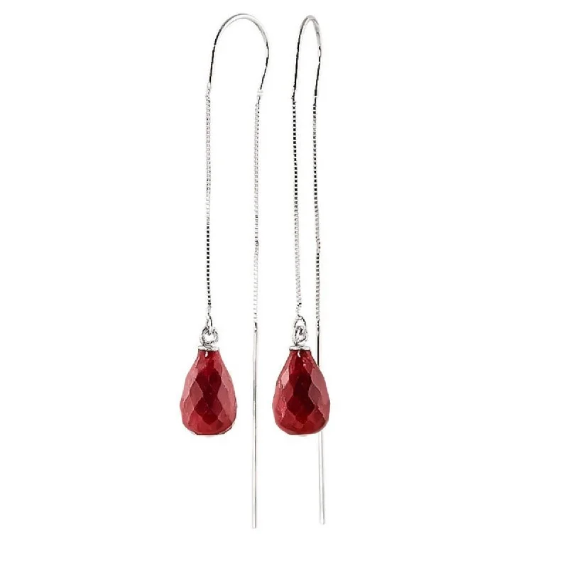 Light-etched earrings-6.6 Carat 14K Solid White Gold Threaded Dangles Earrings Ruby