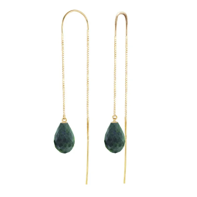 Shiny molybdenum earrings-6.6 Carat 14K Solid Yellow Gold Threaded Dangles Earrings Emerald