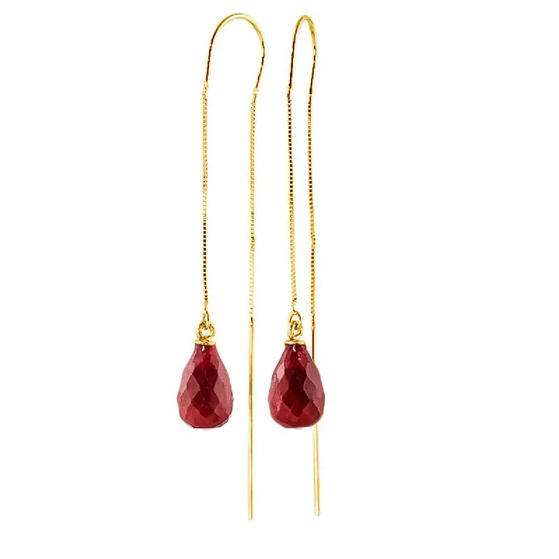 Sparkling crystal earrings-6.6 Carat 14K Solid Yellow Gold Threaded Dangles Earrings Ruby