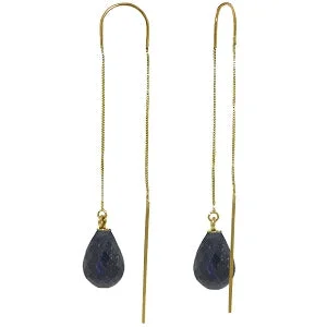 Shimmering quartz earrings-6.6 Carat 14K Solid Yellow Gold Threaded Dangles Earrings Sapphire