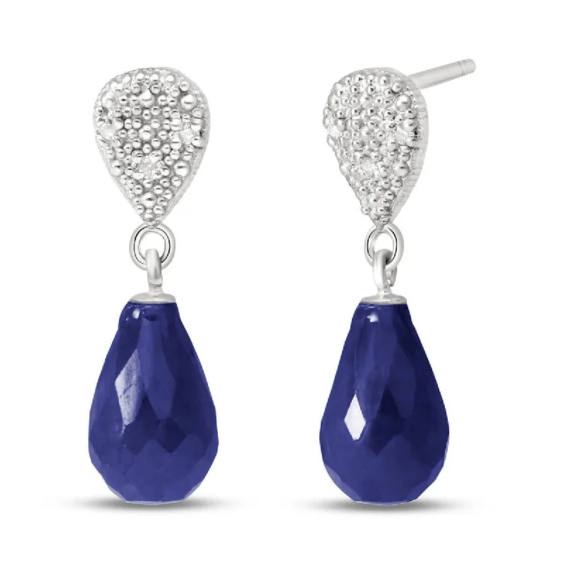 Thick-set pave earrings-6.63 Carat 14K Solid White Gold Earrings Diamond Sapphire