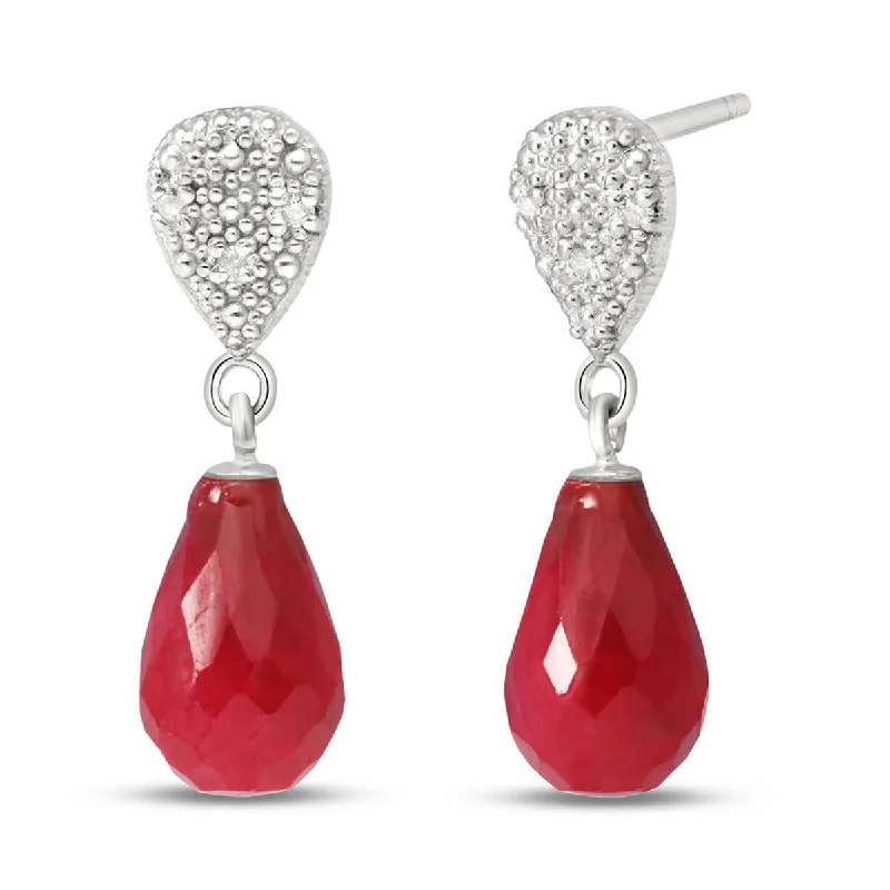 Flat-set stone earrings-6.63 Carat 14K Solid White Gold Eyes On Fire Ruby Diamond Earrings