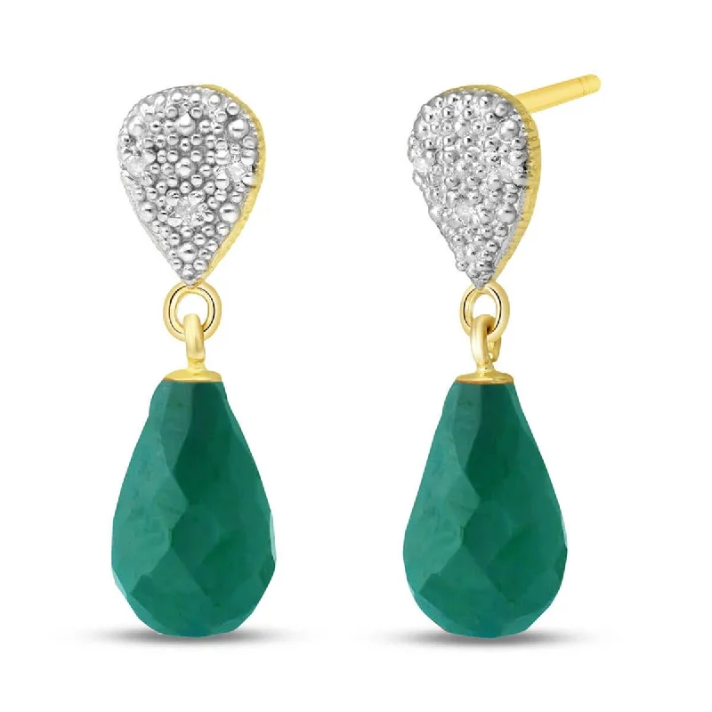 Shiny gold earrings-6.63 Carat 14K Solid Yellow Gold Earrings Diamond Emerald