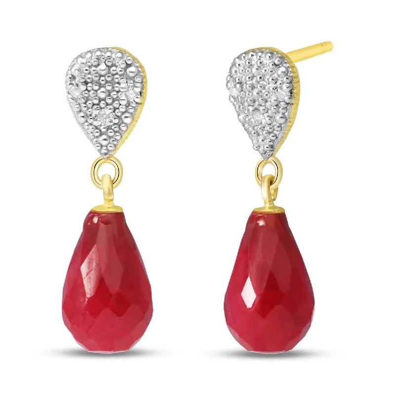 Pine cluster earrings-6.63 Carat 14K Solid Yellow Gold Splendid Ruby Diamond Earrings