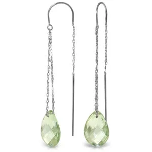 Gleaming larimar earrings-6 Carat 14K Solid White Gold Threaded Dangles Earrings Green Amethyst