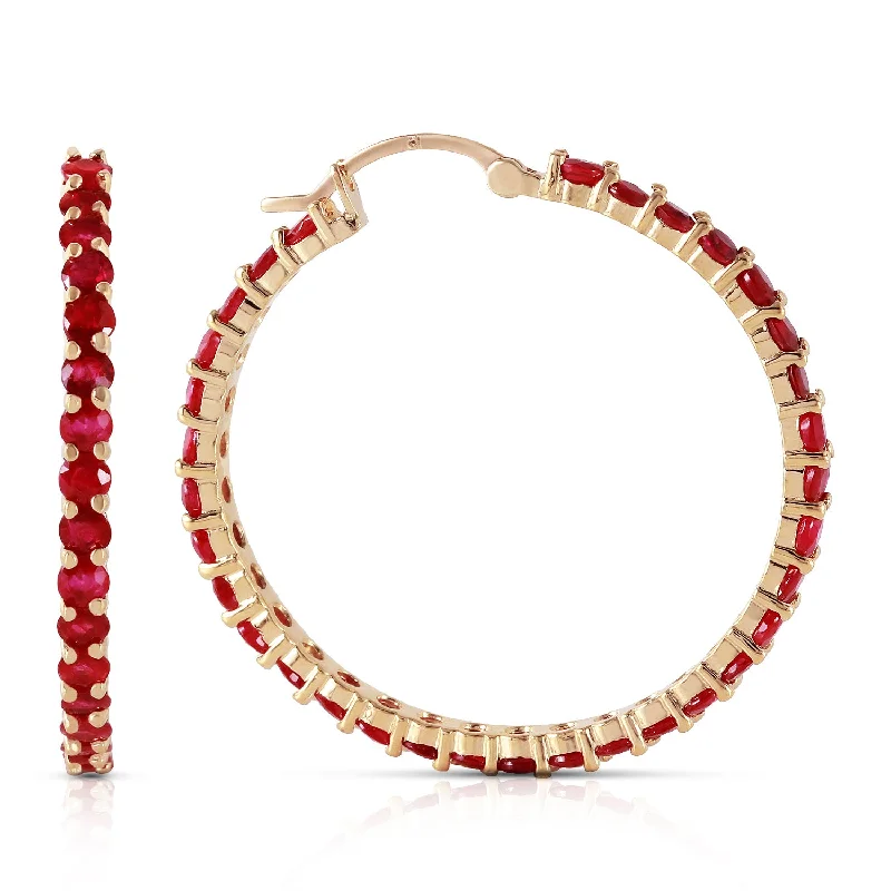 Ridge motif earrings-6 Carat 14K Solid Yellow Gold Alana Ruby Hoop Earrings