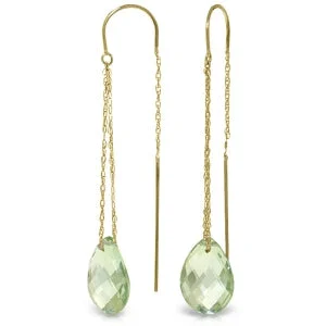 Glossy gem earrings-6 Carat 14K Solid Yellow Gold Threaded Dangles Earrings Green Amethyst