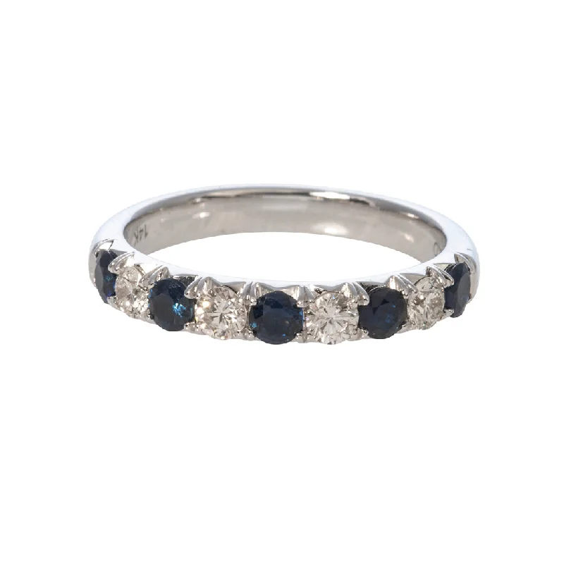 Perforated ring-.65ct Sapphire & .36ct Diamond Halfway 14K White Gold Band