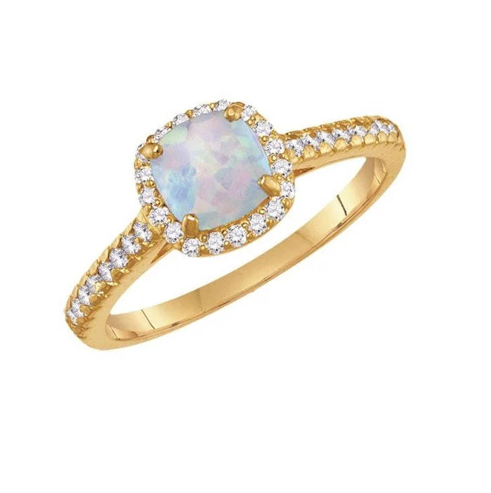 Chilly topaz ring-6MM Cushion Opal and White Sapphire Birthstone Ring in 10KT Yellow Gold