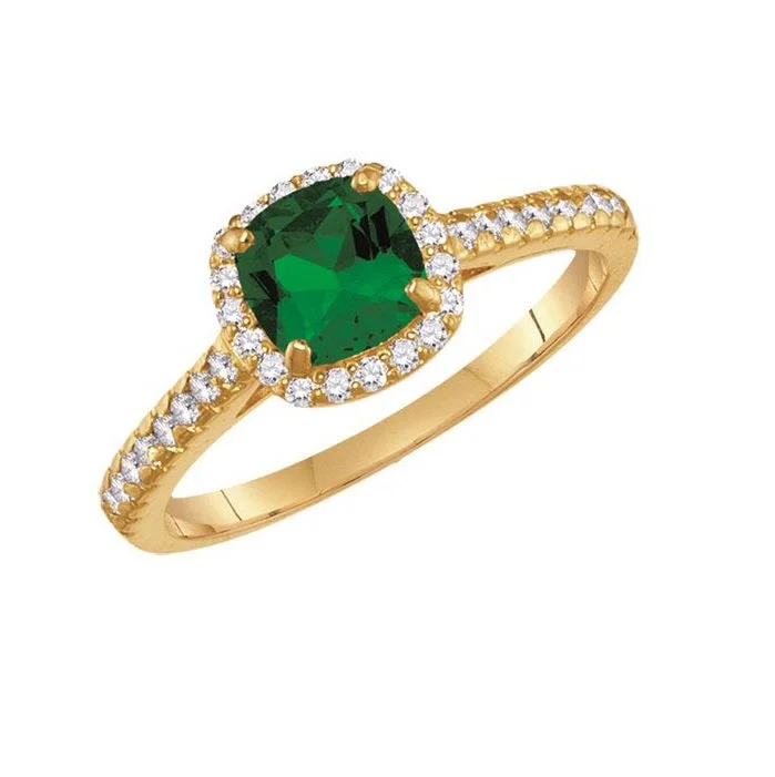 Wire-arc ring-6MM Simulated Emerald and White Sapphire Ring in 10KT Yellow Gold