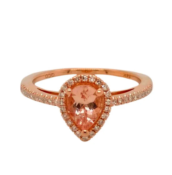 Light silver ring-7X5MM Pear Morganite Ring in 14KT Rose Gold