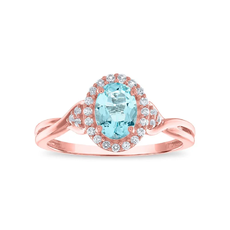 Light morganite ring-7X5MM Simulated Aquamarine and White Sapphire Ring in 10KT Rose Gold