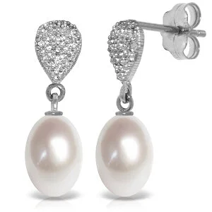 Broad hoop earrings-8.03 Carat 14K Solid White Gold Whirling And Whirling Pearl Diamond Earrings