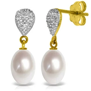 Smooth-cut earrings-8.03 Carat 14K Solid Yellow Gold Splendid Pearl Diamond Earrings