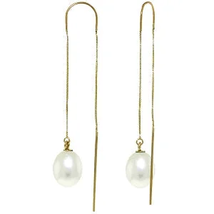 Drifting diamond earrings-8 Carat 14K Solid Yellow Gold Threaded Dangles Earrings Pearl