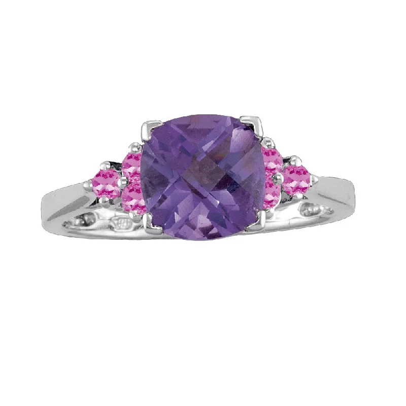 Rich emerald ring-8MM Cushion Amethyst and Pink Sapphire Ring in Sterling Silver