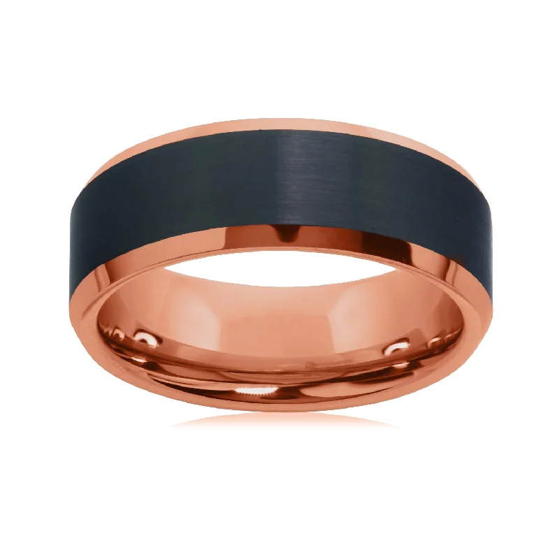 Diffracted crystal ring-8MM Wedding Ring in Rose Tungsten with Black Satin Center