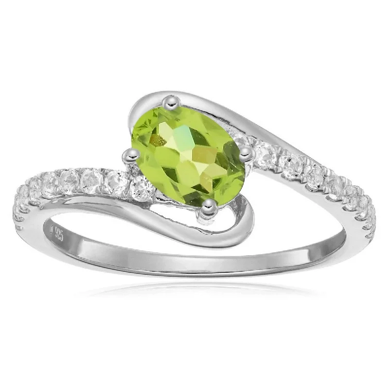 Mottled finish ring-925 Sterling Silver Peridot and White Topaz Ring