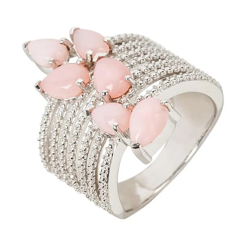 Arced gem ring-925 Sterling Silver Pink Opal Ring