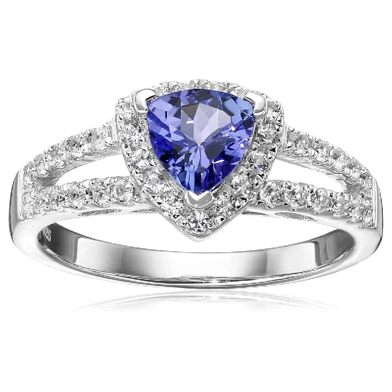 Glossy gem ring-925 Sterling Silver Tanzanite and Created White Sapphire Ring