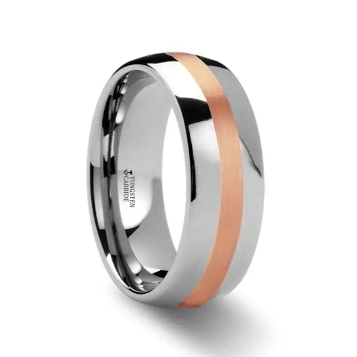 Lone pearl ring-ALPHEUS Rose Gold Inlaid Domed Tungsten Ring - 6mm