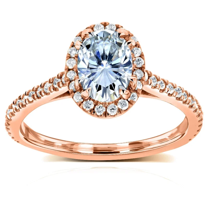 Vintage-style opal ring-Annello by Kobelli 14k Rose Gold Oval Moissanite and 1/3ct TDW Diamond Halo Engagement Ring