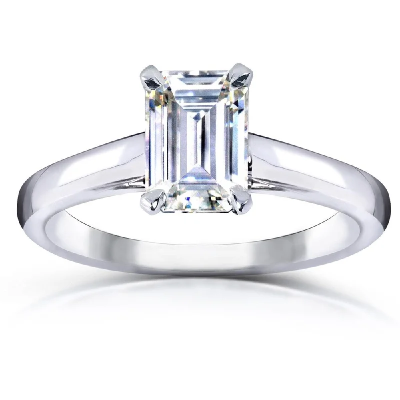 Drifting diamond ring-Annello by Kobelli 14k White Gold 1 Carat Emearld Moissanite Solitaire Engagement Ring