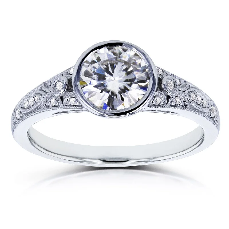 Peak motif ring-Annello by Kobelli 14k White Gold 1ct TGW Moissanite Bezel Set and Diamond Accent Vintage Engagement Ring