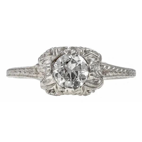 Welded silver ring-Art Deco Engagement Ring, Old European Cut 0.43ct.