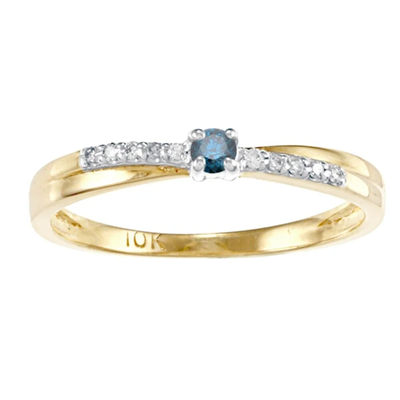 Inscribed initial ring-Auriya 1/10ctw Blue and White Diamond Promise Ring 10k White or Two-tone Gold