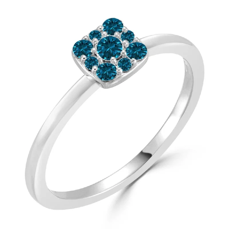 Drifting diamond ring-Auriya 1/4ctw Petite Blue Diamond Cluster Halo Stackable Ring 10k Gold