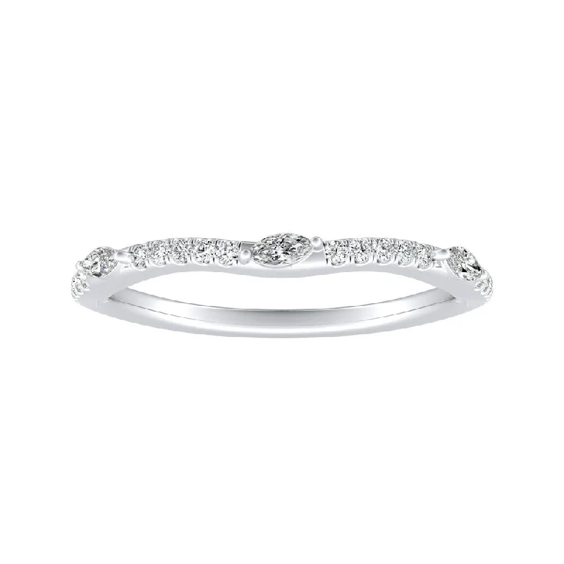 Glossy platinum ring-Auriya 1/6ctw Contoured Diamond Wedding Band Platinum