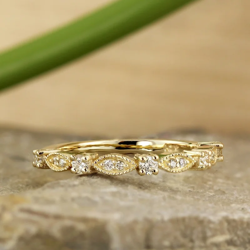 Flecked band ring-Auriya 10k Gold 0.05ctw Dainty Vintage Stackable Diamond Wedding Band