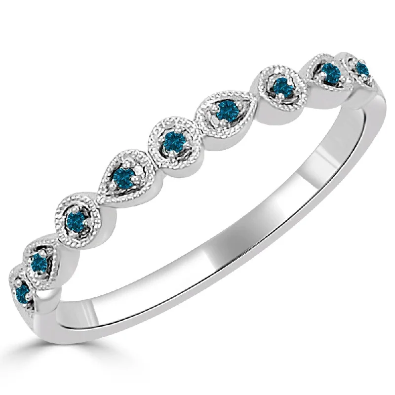 Flat-set stone ring-Auriya 10k Gold 0.05ctw Ultra-thin Vintage Stackable Blue Diamond Wedding Band