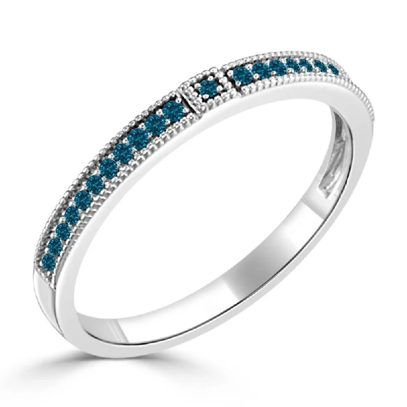 Open coil ring-Auriya 10k Gold 0.07ctw Petite Vintage Stackable Blue Diamond Wedding Band