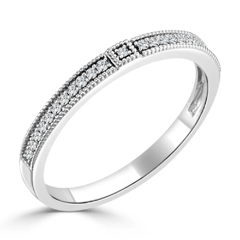 Drifting diamond ring-Auriya 10k Gold 0.07ctw Petite Vintage Stackable Diamond Wedding Band