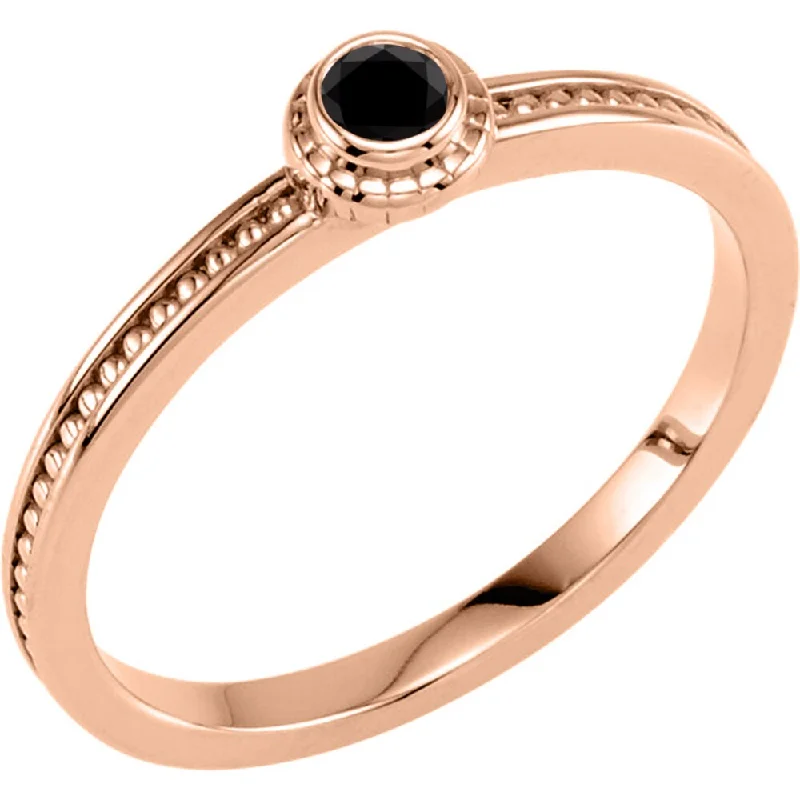 Fixed gem ring-Auriya 10k Gold 1/10ctw Dainty Round Solitaire Black Diamond Stacking Ring