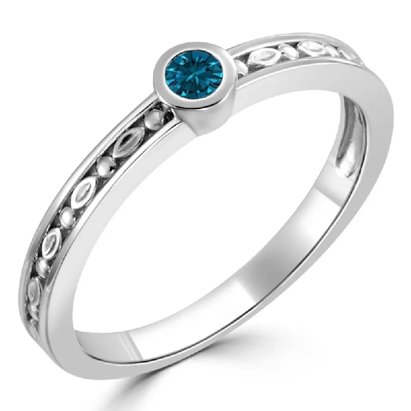 Light-etched ring-Auriya 10k Gold 1/10ctw Dainty Round Solitaire Blue Diamond Stacking Ring