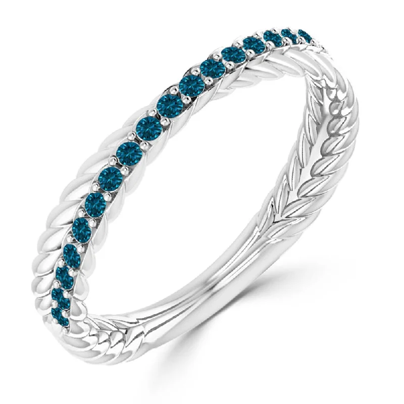 Angular gem ring-Auriya 10k Gold 1/5ctw Petite Stackable Rope Blue Diamond Wedding Band