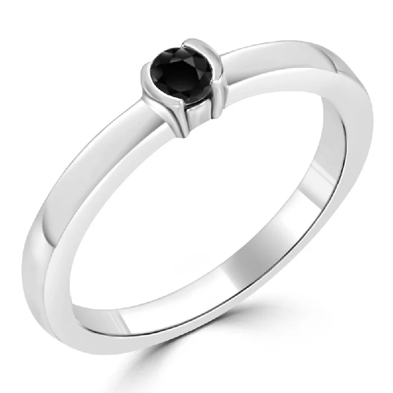 Wire-arc ring-Auriya 10k Gold 1/6ctw Petite Round Solitaire Black Diamond Ring