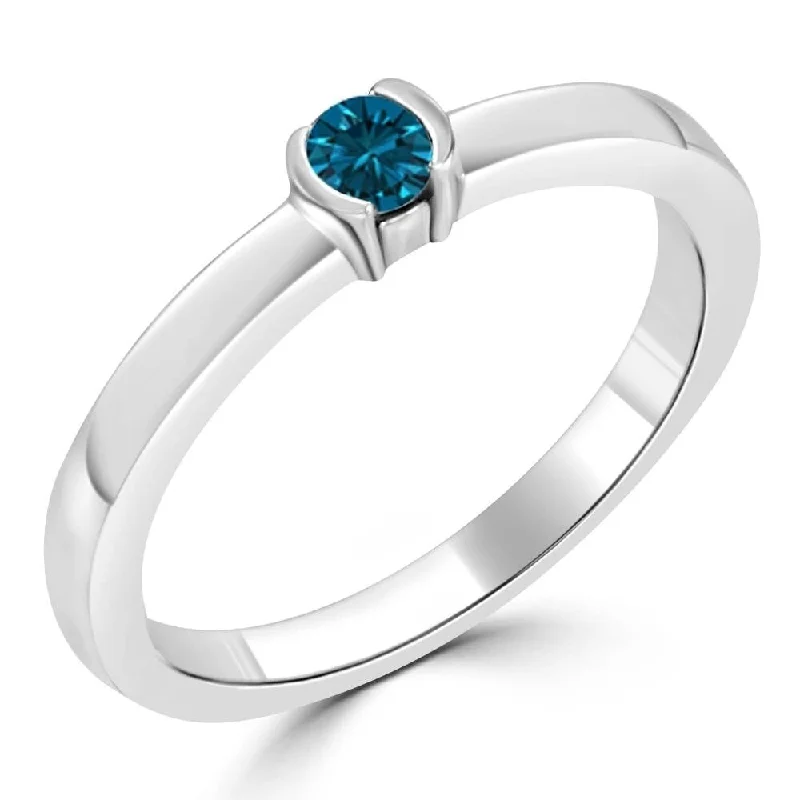 Narrow-tier ring-Auriya 10k Gold 1/6ctw Petite Round Solitaire Blue Diamond Ring