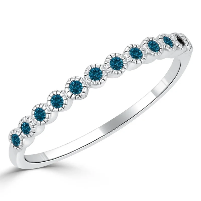 Flat-set stone ring-Auriya 10k Gold 1/6ctw Stackable Petite Blue Diamond Ring Ultra-thin