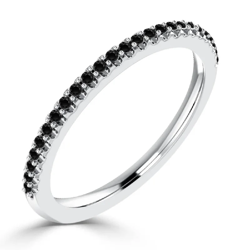 Celestial moon ring-Auriya 10k Gold 1/8ctw Ultra-thin Stackable Black Diamond Wedding Band