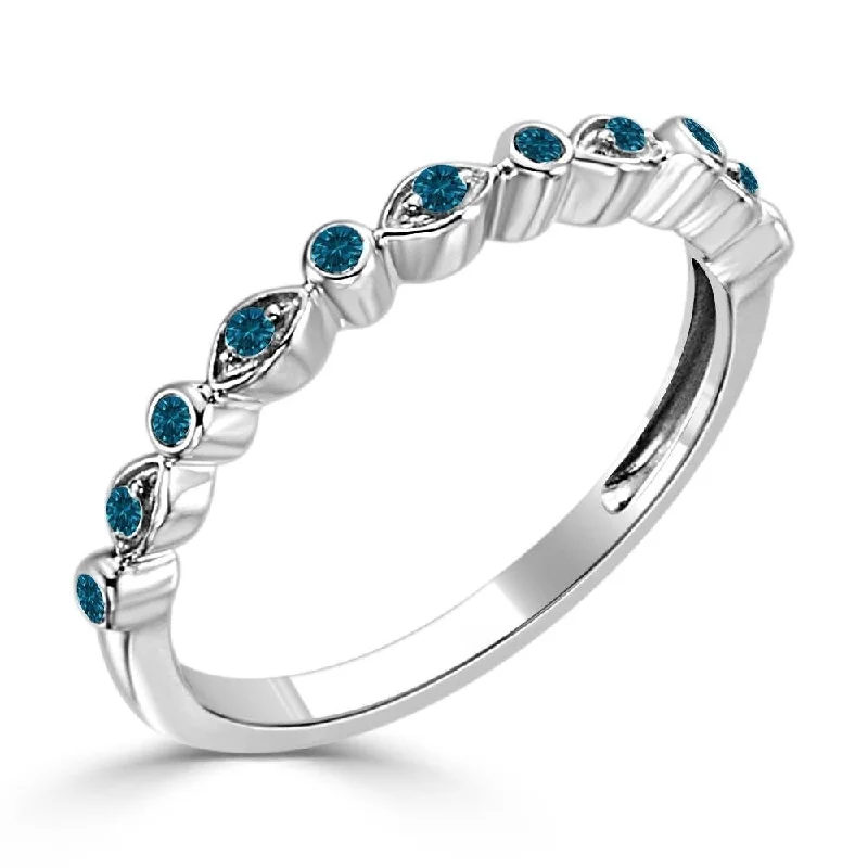 Encased gem ring-Auriya 10k Gold 1/8ctw Ultra-thin Vintage Stackable Blue Diamond Wedding Band