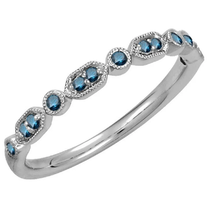 Contoured ring-Auriya 10k Gold 1/8ctw Ultra-thin Vintage Stackable Blue Diamond Wedding Band