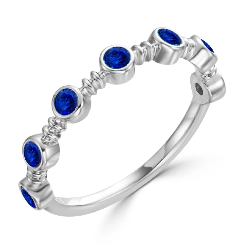 Leaning gem ring-Auriya 10k Gold 3/8ctw Bezel Blue Sapphire Gemstone Wedding Band