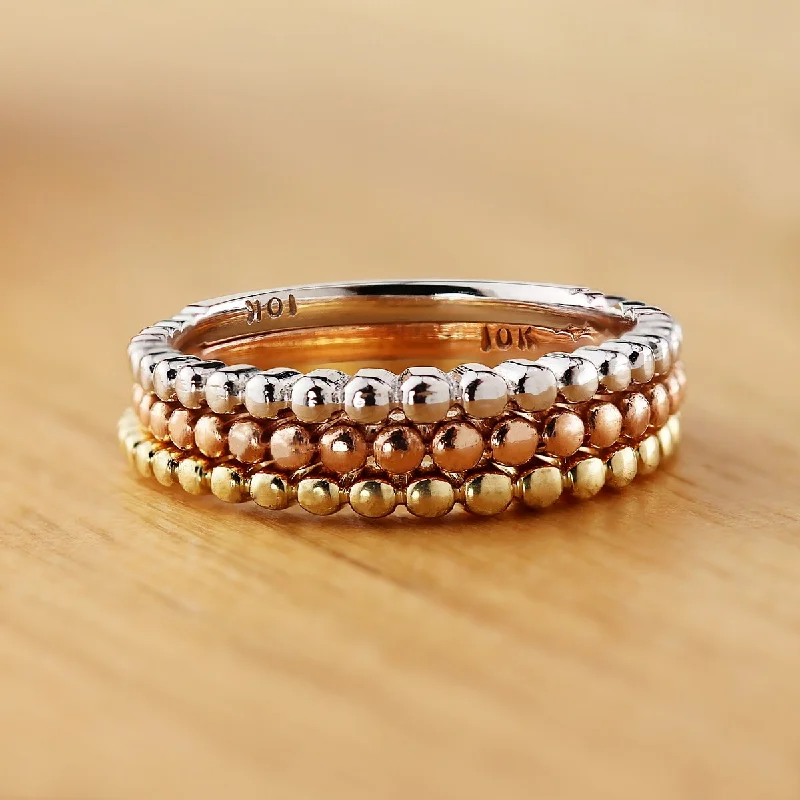 Ridge motif ring-Auriya 10K Gold Petite Beaded Style Stackable Anniversary Ring