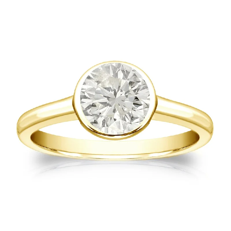 Satin granite ring-Auriya 14k Gold 1ct TDW Round Bezel-Set Diamond Solitaire Engagement Ring (J-K, I1-I2)