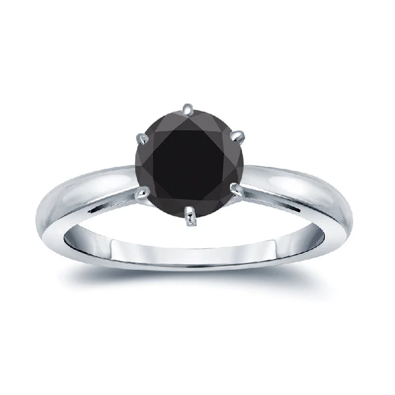 Lone pearl ring-Auriya 14k Gold 2ctw Round Solitaire Black Diamond Engagement Ring 6-Prong